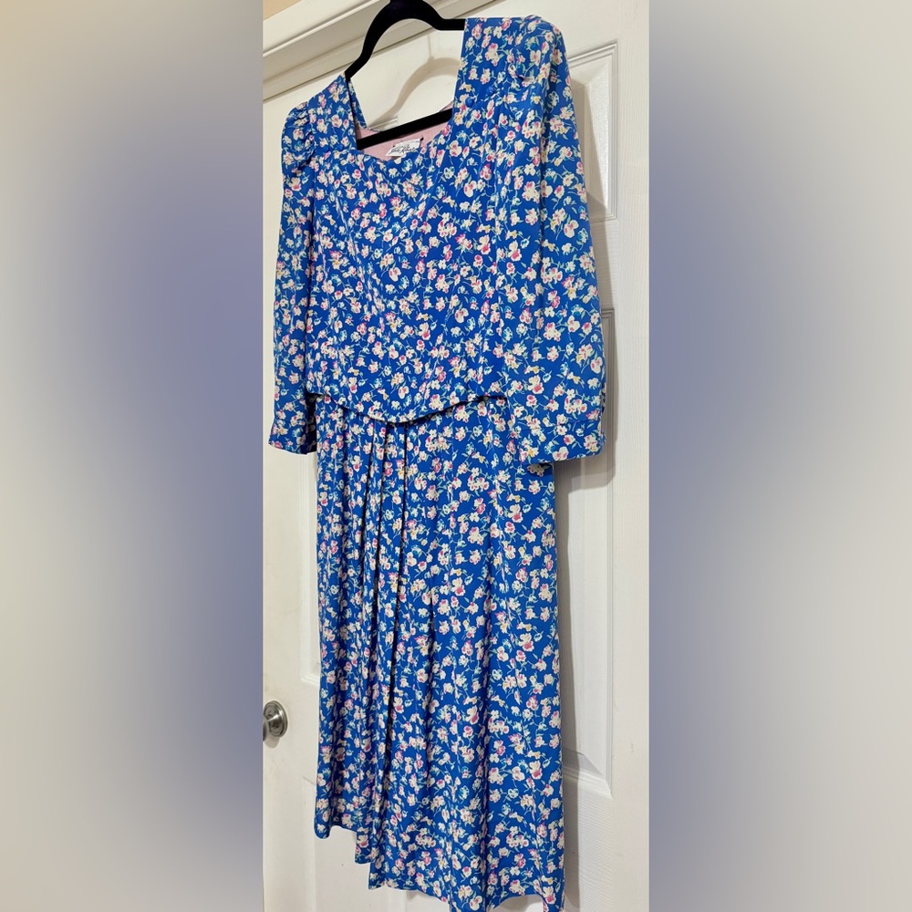 Vintage John Roberts Blue Floral Dress